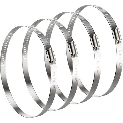 118-140mm Clip de tuyau réglable 304 Camps de conduit en acier inoxydable 4 Pack Worm Drive Clips de serrage de tuyau de conduite de 5 pouces de diamètre de tuyau de carburant (1/5)