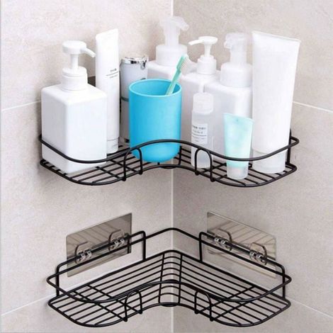 Etagere Salle De Bain - Support Douche Adhesif Acier Inoxydable Noir - Pour Murs Lisses Non Poreux - 2 Niveaux - Charge Max 5 Kg (1/3)