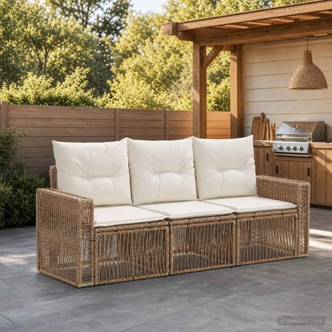 Ensemble canapé de jardin 3 pièces modulable en polyrotin beige et blanc crème - PANGIVO (1/5)