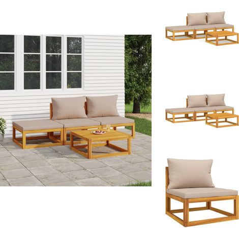 4-tlg. Garten-Lounge-Set mit Taupe Kissen Massivholz - Gartenmöbel - Loungeset - Holz Gartenmöbel - Akazienholz Möbel - Garten Lounge Set (1/5)