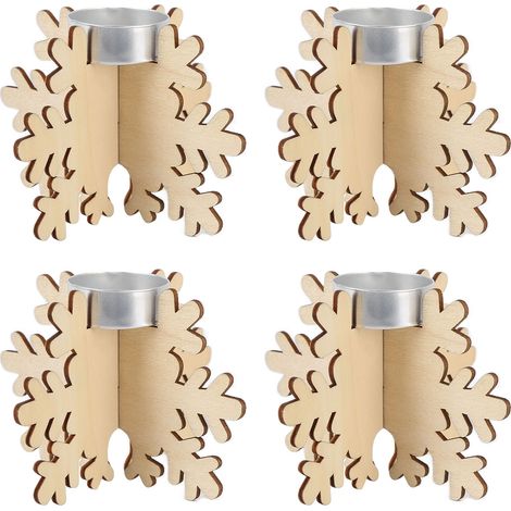Porte-bougies en Bois Flocon de Neige, Décoration de Table de Noël, Lot de 4 pièces (Bougies Non Incluses) (1/5)