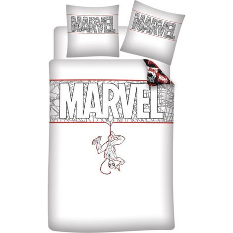 Parure de lit réversible Marvel Spiderman 140x200 cm – 100% coton bio – Lavage machine 60° – Licence officielle Marvel – Aymax