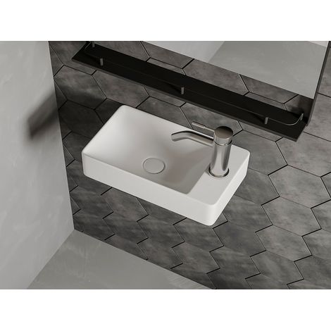 Lave-main suspendu en céramique blanche - L38 x H10 x P22 cm - ERAVAL II (1/4)