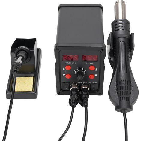 Station de soudage et de retouche à air chaud 2-en-1, équipée d'un double écran numérique, comprenant un fer à souder de 80 W et un pistolet à air chaud de 700 W, avec 3 buses (1/5)
