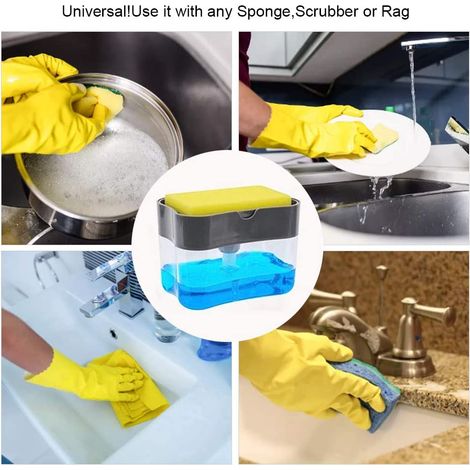 Distributeur De Savon - Avec Porte-Éponge Intégré - Pour Évier De Cuisine - Capacité 400 ml - Base Antidérapante - 1 Pièce (1/5)