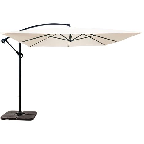 Parasol déporté 3x3m et 4 dalles à remplir acier blanc