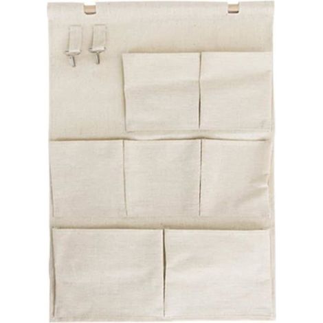 Sacs de rangement muraux, organisateur suspendu en tissu de coton, poche en lin de couleur unie sur la porte du placard, conception (1/5)