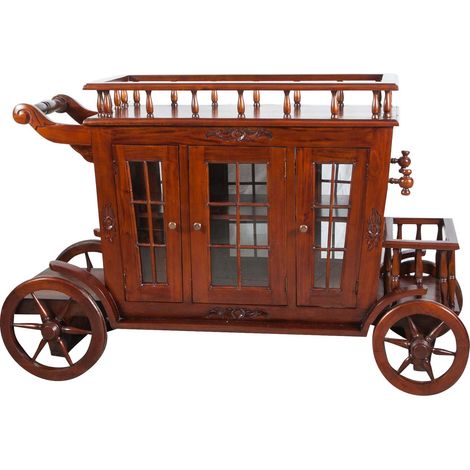 Solid mahogany wood, walnut finish W125xDP45xH82 cm sized bar trolley (1/5)