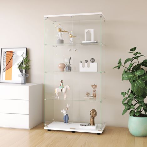 Vitrine en verre 80x36x164 cm,Armoire vitrée de rangement et protection - 2 portes, 4 étagères réglables, serrure - Vitrine d‘angle blanche pour salon ou chambre (1/5)