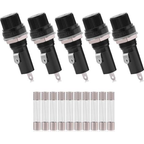 5 Pièce Prise de Porte Fusible, Montée à Montage Sur Panneau Bouchon  Vis Monté Électrique pour Fusibles en Verre AC 125V 15A 250V 10A Borne Électrique Verrouillage Support Motos Automobiles (1/5)