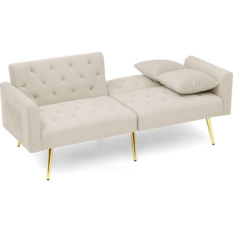 Divano a 2 posti in velluto beige con schienale reclinabile a 3 posizioni e 2 cuscini (1/5)