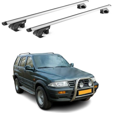OMAC Dachträger Aluminium TÜV geprüft für Ssangyong Musso FJ 1993-2004 – Für Standard Dachreling – T Nut – Max 90 kg – 2 Schlösser Silber (1/5)
