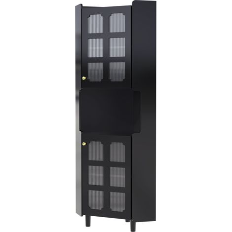 Armoire d'angle noire en MDF laqué avec éclairage LED, système de rangement 3 zones – pour salon, bureau, salle de bain (63,5 x 157,5 cm) (1/5)