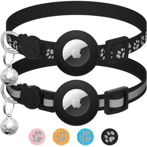 2 Pack Collar for Apple AirTag for Cats with Bell, Reflective Cat Collar with Airtag Holder, Adjustable from 7 to 12 Inches, with Safety Buckle -(Black) (1/4)