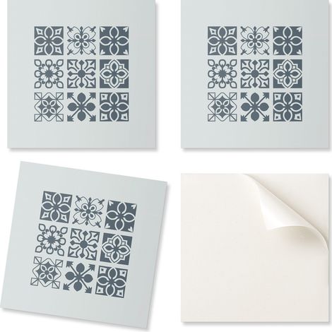 Juego de baldosas autoadhesivas con patrones geom茅tricos en cuadrados de 20x20x20 cm.