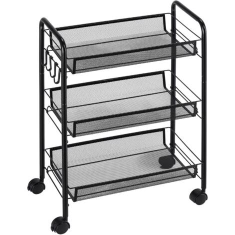 BUNTHAUS Chariot à 3 niveaux avec paniers desserte à roulettes chariot de rangement roulante 45 x 26,5 x 63 cm Noir (1/4)