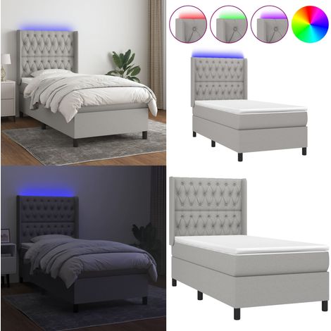 Sommier à lattes de lit matelas LED Gris clair 90x200cm Tissu - Sommier Tapissier - Lit Plateforme - Lit Avec Led - Matelas À Ressorts Ensachés - Têted Lit Ajustable - Home & Living (1/5)