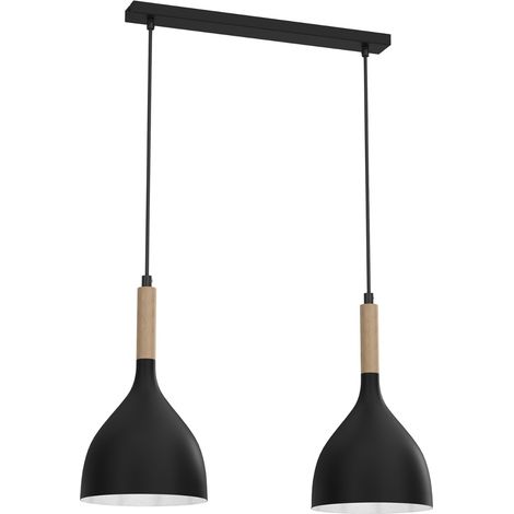 Suspension noire bois barre 2 lumières 52cm E27 Luminex