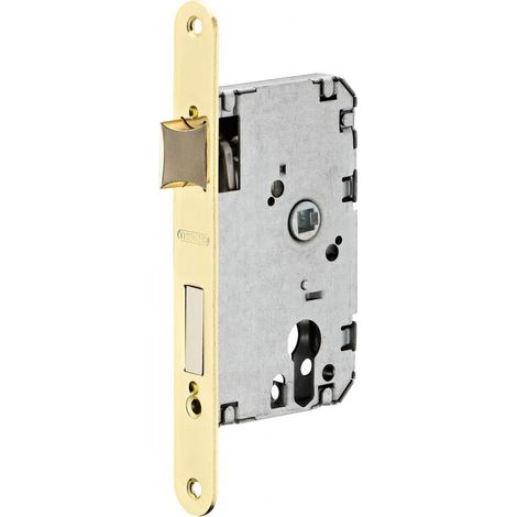 Boîtier de serrure encastrable à cylindre pour porte d'entrée – Axe 50mm – Acier laitonné – Mécanisme à rappel demi-tour (1/2)