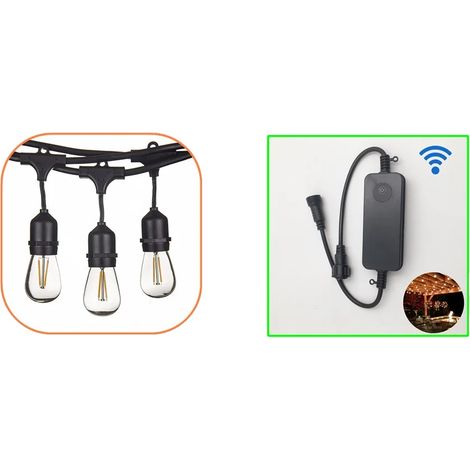 Guirnalda de luces LED inteligentes para exteriores, controlada por aplicación, compatible con asistentes de voz, WiFi de 15 m, regulador de intensidad, enchufe europeo AC220V (1/2)