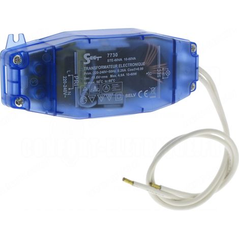 Transformateur pour tableau électrique 230V-12V 10-60VA – Charge maximale 60VA – Indice de protection IP20 – Dimensions 110x43x24mm – Europole (1/2)