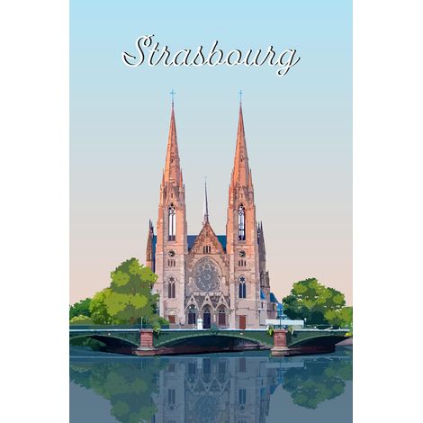 Tableau sur toile illustration cathédrale Notre-Dame Strasbourg 30x45 cm - Impression sur Toile Murale Décorative - Image imprimée en HD sur Toile - Toile sur Châssis en Bois FSC - Fabriqué en France (1/5)