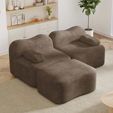 Canapé modulable 2 places 192 x 167 x 70 cm - Velours marron - Forme L, pouf, sans montage (1/5)