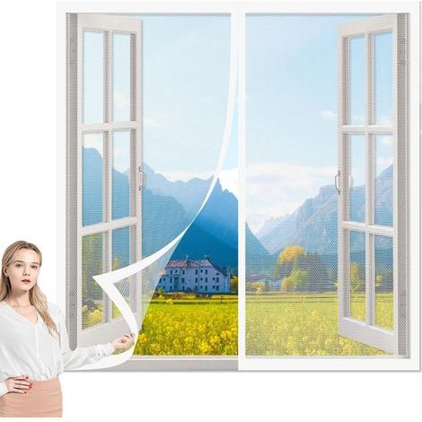 magnetisches Moskitonetz 124 x 125 cm, feinmaschig, Polyester, weiß, für Tür, Fenster, Balkon (1/5)