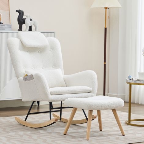 Fauteuil à bascule moderne avec repose-pieds, inclinable et lounge – velours doux, charge max 100 kg – pour chambre, salon ou jardin
