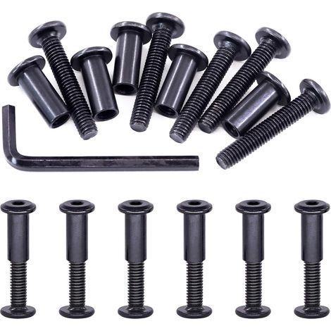 Kit d'assortiment de 25 vis à tête hexagonale en acier au carbone noir M6x35mm avec écrous de baril, avec 1 clé Allen, vis à tête cylindrique adaptée pour meubles, boucles de ceinture à tête (1/5)