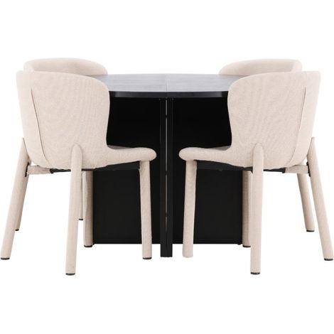 Strada Essgruppe Ausziehtisch Ø120cm, 170cm und 4 Stühle schwarz, beige.