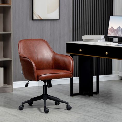 Chaise de bureau 58.5x62x83-91 cm marron en simili cuir avec fonction basculante et hauteur réglable (1/5)