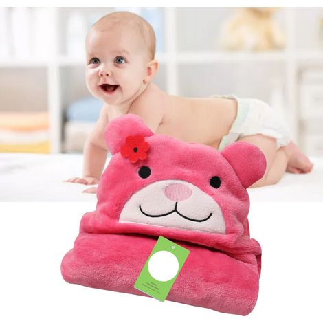 Couverture à Capuche Douce pour Enfants - Cape Animale en Velours Corail Ours Rose pour Bébé (1/5)