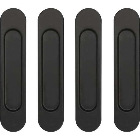 Ensemble de 4 poignées ovales autocollantes pour portes coulissantes, en alliage d'aluminium noir, sans perage, pour portes coulissantes et fenêtres de placard. (1/4)