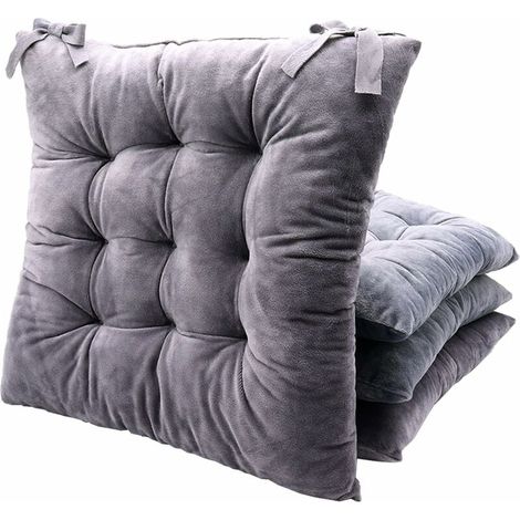 Coussin de Chaise - 40x40 cm - Velours de Cristal en Polyester - Extérieur et Intérieur - Avec Sangles de Fixation - Lot de 4 - Gris