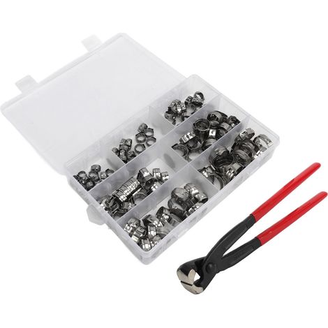 Kit 130 pinces de serrage en acier inoxydable, colliers de tuyau 6-21mm, assortiment professionnel pour automobile et mécanique. (1/5)