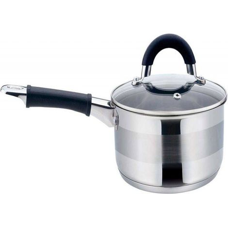 Marmite - Acier Inoxydable - Fond Multicouche 5 mm - Compatible Induction - Couvercle Verre - 18 cm - 2 L