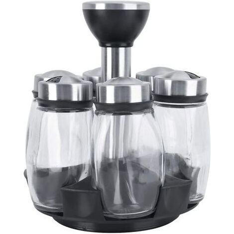 Porte-épices rotatif à 360°, équipé de 6 boîtes de rangement pour épices. Pratique et gain de place pour organiser votre cuisine. (1/4)