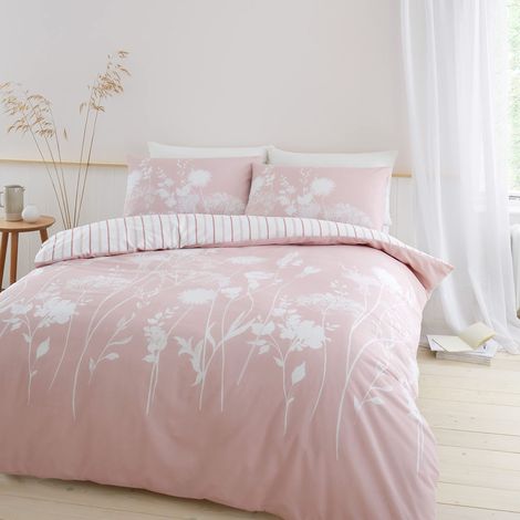 Parure de lit réversible avec Housse de Couette et taies d'oreiller Motif Floral Rose pâle King Size (1/5)