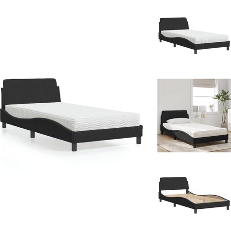The Living Store Lit avec matelas Dover noir 100x200 cm velours - Sommeil de qualité (1/5)