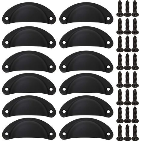 (24PCS) Shell Cabinet Knobs, Black Cabinet Handle with Screws, Vintage Iron Handle for Cabinet Drawer, Kitchen Drawer, Door