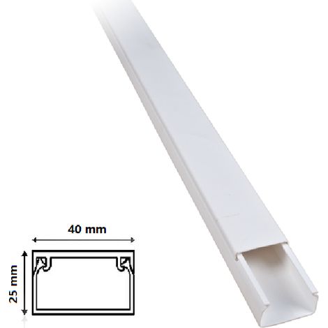 2 mt Canalina per cavi elettrica 40x25 mm e accessori in plastica passacavi bianco coprifili a parete con copertura  Canalina