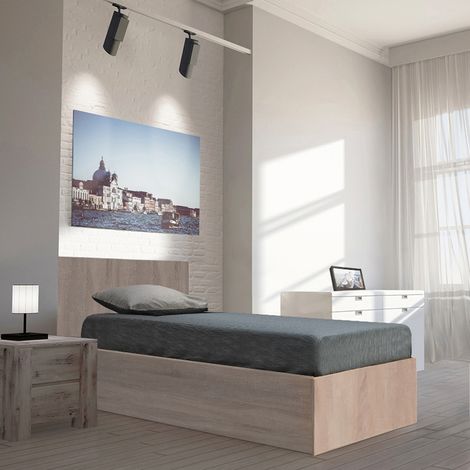 Kastenbett MADRID 90x190 + 1 Bettkasten / Eiche gebleicht/ 196x102x85 (1/4)