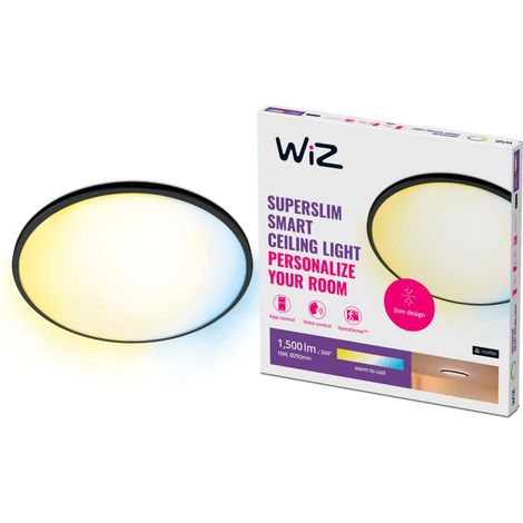 Plafonnier Connecté Wi-Fi SuperSlim noir, 2700-6500K, 16W, Nuances de Blanc (1/5)