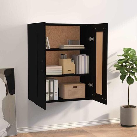 Meuble de Rangement Mural Noir, Armoire de Stockage 69.5 x 32.5 x 90 cm, Étagère Murale Moderne pour Salon, Cuisine ou Bureau (1/5)