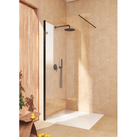 Mampara de ducha Panel Fijo, Fácil instalación SOULBATH Vidrio de seguridad 8 mm antical, 100 cm ancho x 200 cm alto, Perfil Negro mate