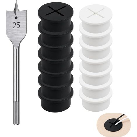 Lot de 14 Passe-Câbles Flexibles en Silicone - 25 mm - Passe-Câble de Bureau en Caoutchouc Flexible Grommets de Fil Cache-Trou pour Bureau Organisateur de Câbles d'Ordinateur(avec 1 perceuse) (1/5)