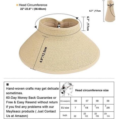 Visière Plage - Femme - Beige - UPF 50+ - Paille de Papier - Ajustable (1/4)