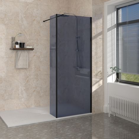 NRG Walk in Shower Enclosure Wet Room Panels Grey Glass 900mm Shower Screen with 300mm Return Panel (1/5)