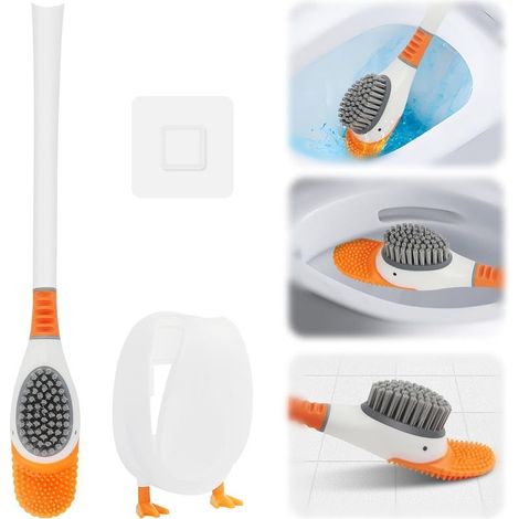 Creative Silicone Toilet Brush,Duck Shaped Toilet Scrubber with Holder,Flexible Flat Silicone Toilet Brush,Toilet Brush and Holder Set for Home,Hotel,School (1/5)